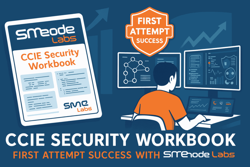 CCIE Security Workbook cover from SMENode Labs, focused on network security training resources and CCIE certification preparation, emphasizing success in network security.