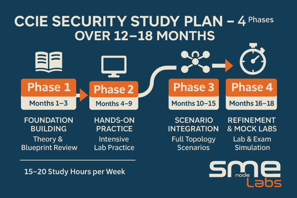 CCIE security training timeline, CCIE security certification program, network security study plan, IT certification courses, CCIE labs and exam preparation, CCIE security labs and mock exams, high-level network security training, professional CCIE security course overview.